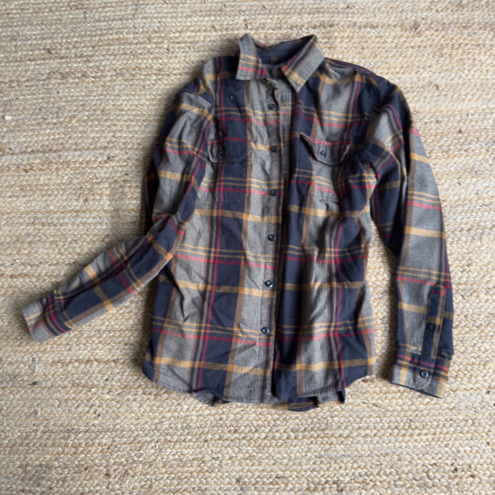 Orvis Classic Collection Flannel Shirt Mens Medium Plaid Cotton Herringbone Grey
